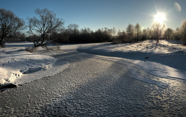 Обои картинки фото природа, зима, река, снег, деревья