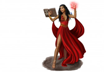 Картинка фэнтези девушки девушка арт фантастика колдовство книга магия красное платье взгляд