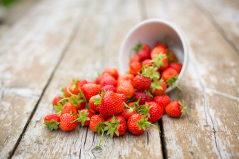 Картинка еда клубника +земляника ягоды красные пиала лето стол размытость