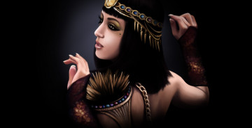 Картинка фэнтези девушки стрелки царица фон макияж стрижка челка девушка черные волосы арт