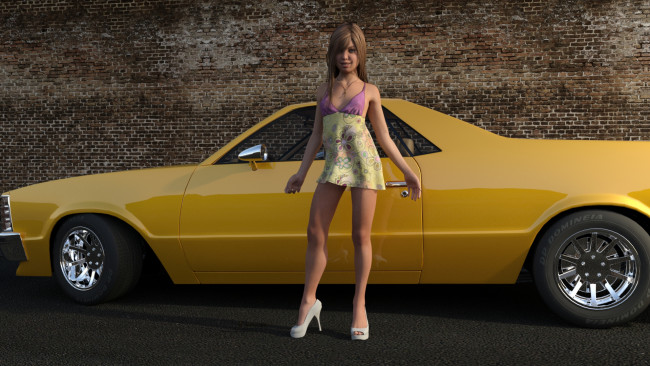 Обои картинки фото автомобили, 3d car&girl, девушка, взгляд, фон, автомобиль