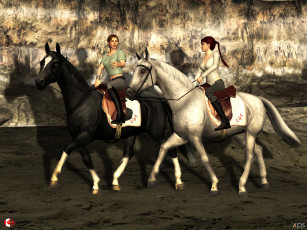 Картинка 3д+графика люди+и+животные+ people+and+animals фон девушки взгляд лошади