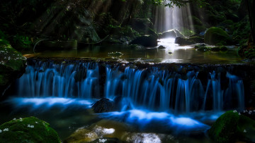 Картинка природа водопады ночь камни поток