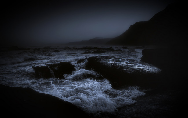 Обои картинки фото природа, побережье, ночь, камни, море