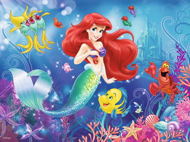 Обои картинки фото мультфильмы, the little mermaid, русалочка, рыбы, ариэль