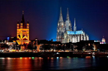 Картинка города кельн+ германия собор вечер огни