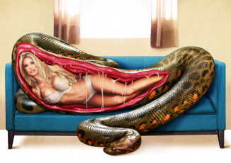 Картинка фэнтези девушки девушка фон взгляд питон змея