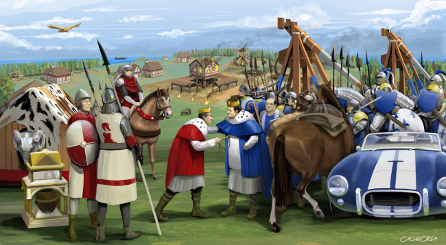 Обои картинки фото видео игры, age of empires online, короли, свита, воины, лошади, машина