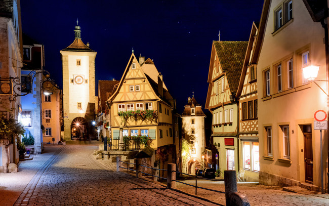 Обои картинки фото rothenburg ob der tauber, bavaria, germany, города, - огни ночного города, rothenburg, ob, der, tauber