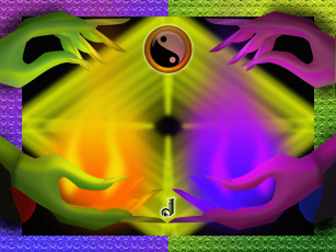 Картинка 3д графика yin yang инь Янь инь-Янь руки цвета