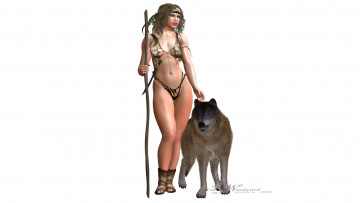 Картинка 3д графика fantasy фантазия девушка волк