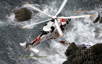 Картинка календари авиация скалы вертолет волны