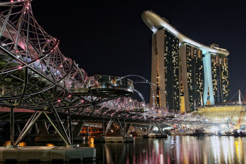 обоя сингапур, города, мост, огни, город, ночь