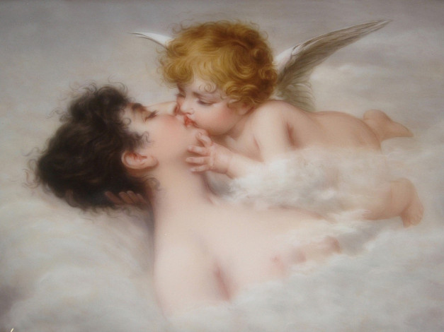 Обои картинки фото рисованные, willem, johannes, martens, поцелуй, ангела