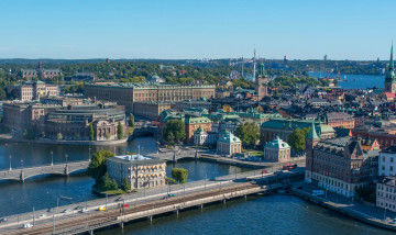 обоя города, стокгольм, швеция, река, дома, мост