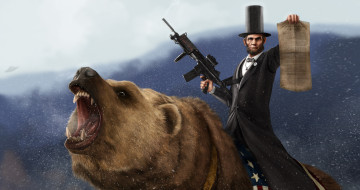 Картинка фэнтези люди линкольн оружие медведь