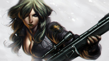 Картинка фэнтези девушки винтовка снайпер воин солдат девушка