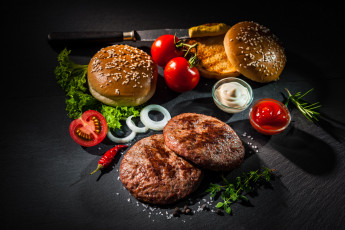 Картинка еда бутерброды +гамбургеры +канапе гамбургер котлета помидор огурец заготовка томаты