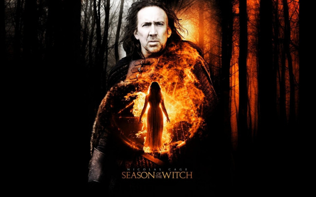 Обои картинки фото кино фильмы, season of the witch, лицо, ведьма, лес, огонь