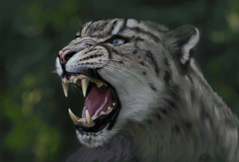 Картинка рисованные животные пасть голова ирбис кошка дикая хищник леопард