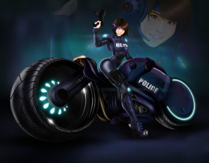 Картинка фэнтези девушки будущее девушка мотоцикл нанокостюм полиция