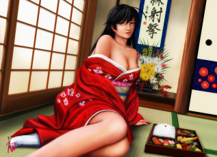 Картинка фэнтези девушки ноги комната кимоно брюнетка девушка