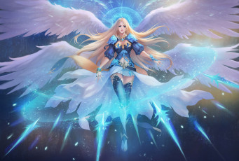 Картинка фэнтези ангелы by chaosringen развевающиеся волосы flowing hair крылья wings нимб девушка girl рисунок арт art fantasy halo nimbus лед ice богиня goddess angel ангел