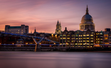 Картинка millennium+bridge города лондон+ великобритания собор мост река ночь