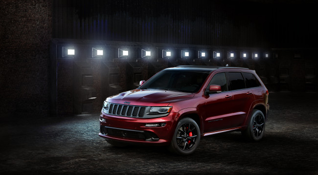 Обои картинки фото автомобили, jeep, night, srt, cherokee, 2016г, grand, красный, wk2