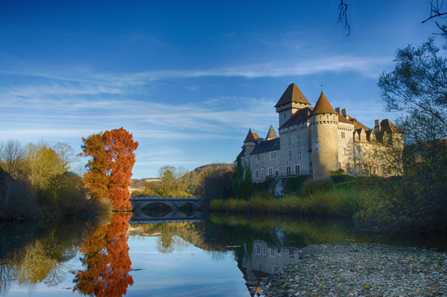Обои картинки фото chateau cleron, города, замки франции, парк, замок, пруд