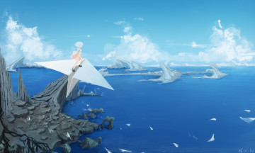 Картинка аниме пейзажи +природа девочка небо