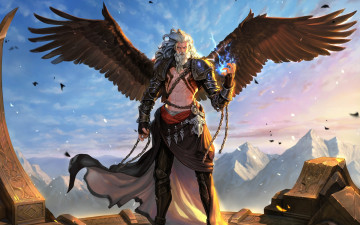 Картинка фэнтези ангелы daejun park gae go zeus крылья арт воин пленник цепи fantasy