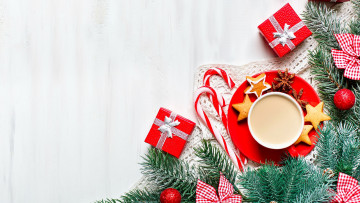 Картинка праздничные -+разное+ новый+год подарки печенье банты чай леденцы