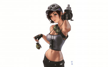 Картинка рисованное люди девушка оружие граната
