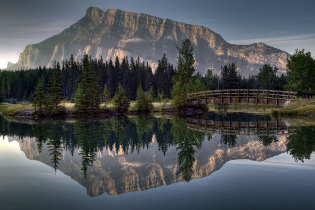 Обои картинки фото природа, реки, озера, мост, горы, река, пейзаж, деревья