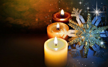 обоя праздничные, новогодние, свечи, снежинка, огонь