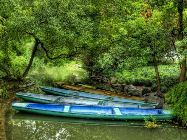 Обои картинки фото корабли, лодки, шлюпки, река, зелень