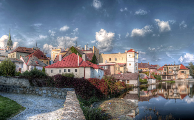 Обои картинки фото Чехия, йиндржихув, градец, города, улицы, площади, набережные, дома, набережная, река