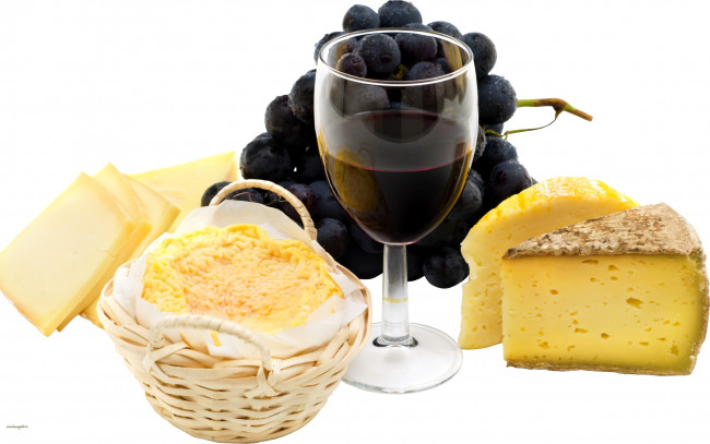 Обои картинки фото еда, разное, сыр, виноград, вино