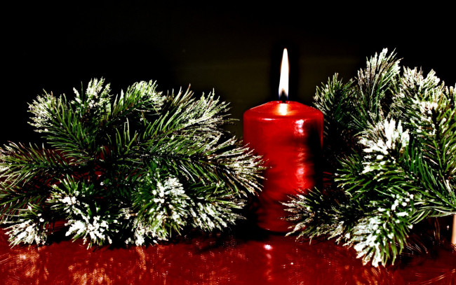 Обои картинки фото праздничные, новогодние, свечи, огонь, свеча, ветки