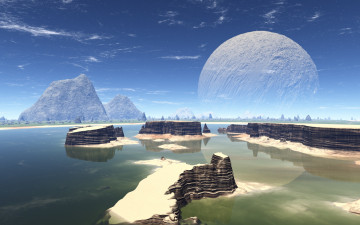 Картинка 3д+графика атмосфера настроение+ atmosphere+ +mood+ вода небо планета горы