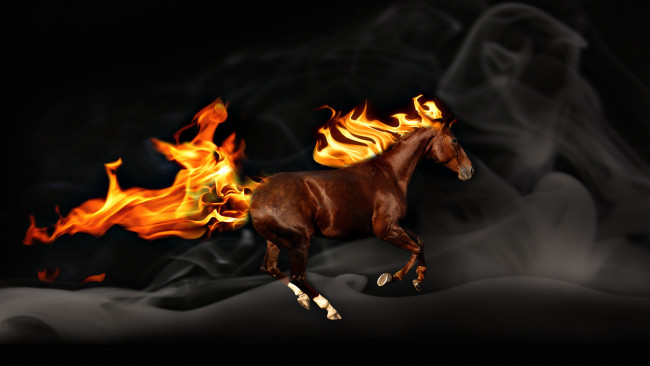 Обои картинки фото разное, компьютерный дизайн, огонь, бег, лошадь