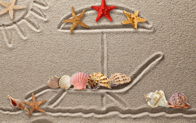 Обои картинки фото разное, ракушки,  кораллы,  декоративные и spa-камни, песок, starfish, seashells, texture, drawing, sand, рисунок