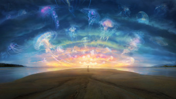 Картинка фэнтези магия медузы небо красота закат