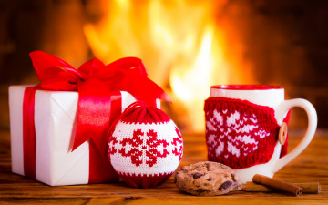 обоя праздничные, подарки и коробочки, fire, xmas, christmas, камин, новый, год, рождество, decoration, cup