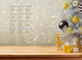 обоя календари, праздники,  салюты, коробка, олень, 2018, шар
