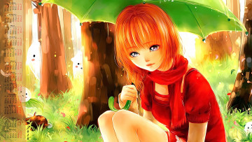 Картинка календари аниме зонт девушка взгляд 2018 растения