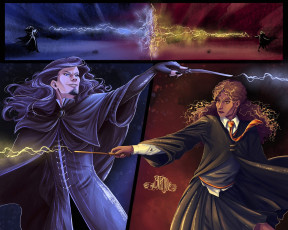Картинка фэнтези маги +волшебники палочки дуэль магия