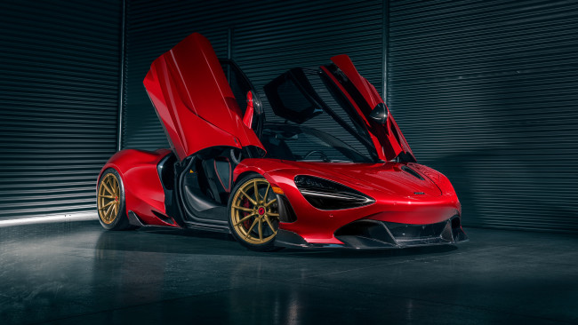 Обои картинки фото автомобили, mclaren, red, front, side, 720s, open, door