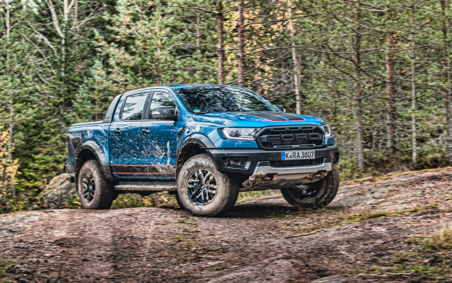 Обои картинки фото автомобили, ford, 2021, ranger, raptor, se, 4k, вид, спереди, экстерьер, синий, пикап, новый, рейнджер, раптор, американские, форд